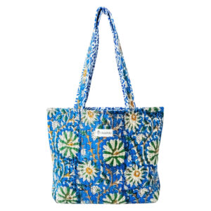 Sac en coton bleu motif padma. Imprimé à la main au block print