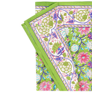 Nappe en coton rectangulaire en block print verte
