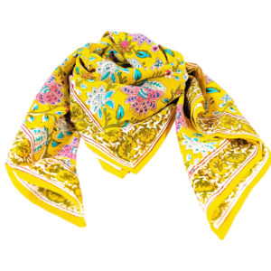 foulard indien en coton jaune imprimé au block print