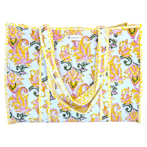 tote bag coton jaune et rose