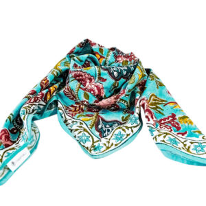 foulard coton block print bleu imprimé à la main